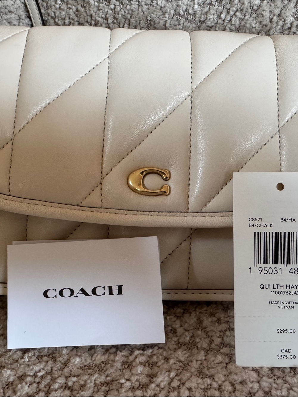 Coach Chalk Quilted Leather Shoulder Bag with Gold C Hardware